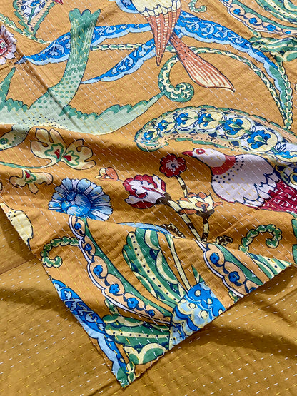 Mustard Cheetah Jungle Animal Cotton Kantha Quilt