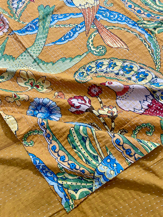 Mustard Cheetah Jungle Animal Cotton Kantha Quilt