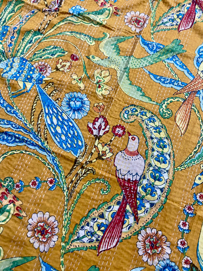 Mustard Cheetah Jungle Animal Cotton Kantha Quilt