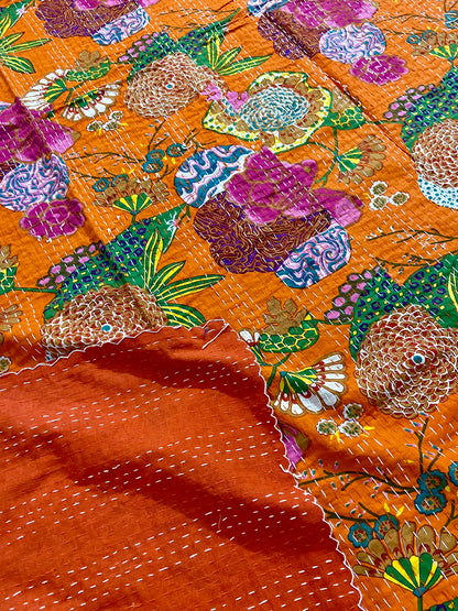 Handmade Cotton Kantha Quilt