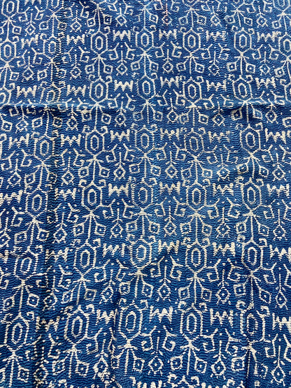 1970's Rare Hand Block Printed Indigo Kantha Quilt, Blanket & Throw