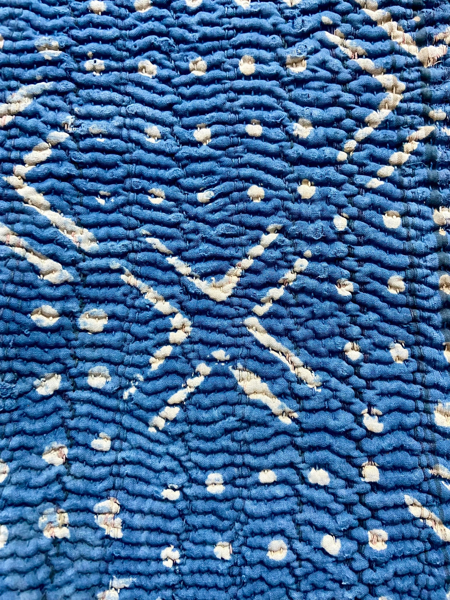 1970's Rare Hand Block Printed Indigo Kantha Quilt, Blanket & Throw