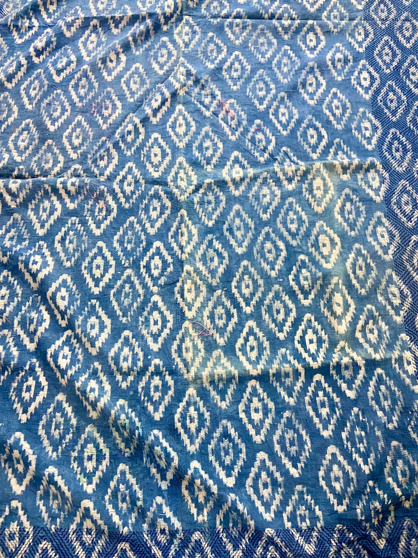 Indigo Dyed & Block Printed Rare Vintage Cotton Kantha Quilt