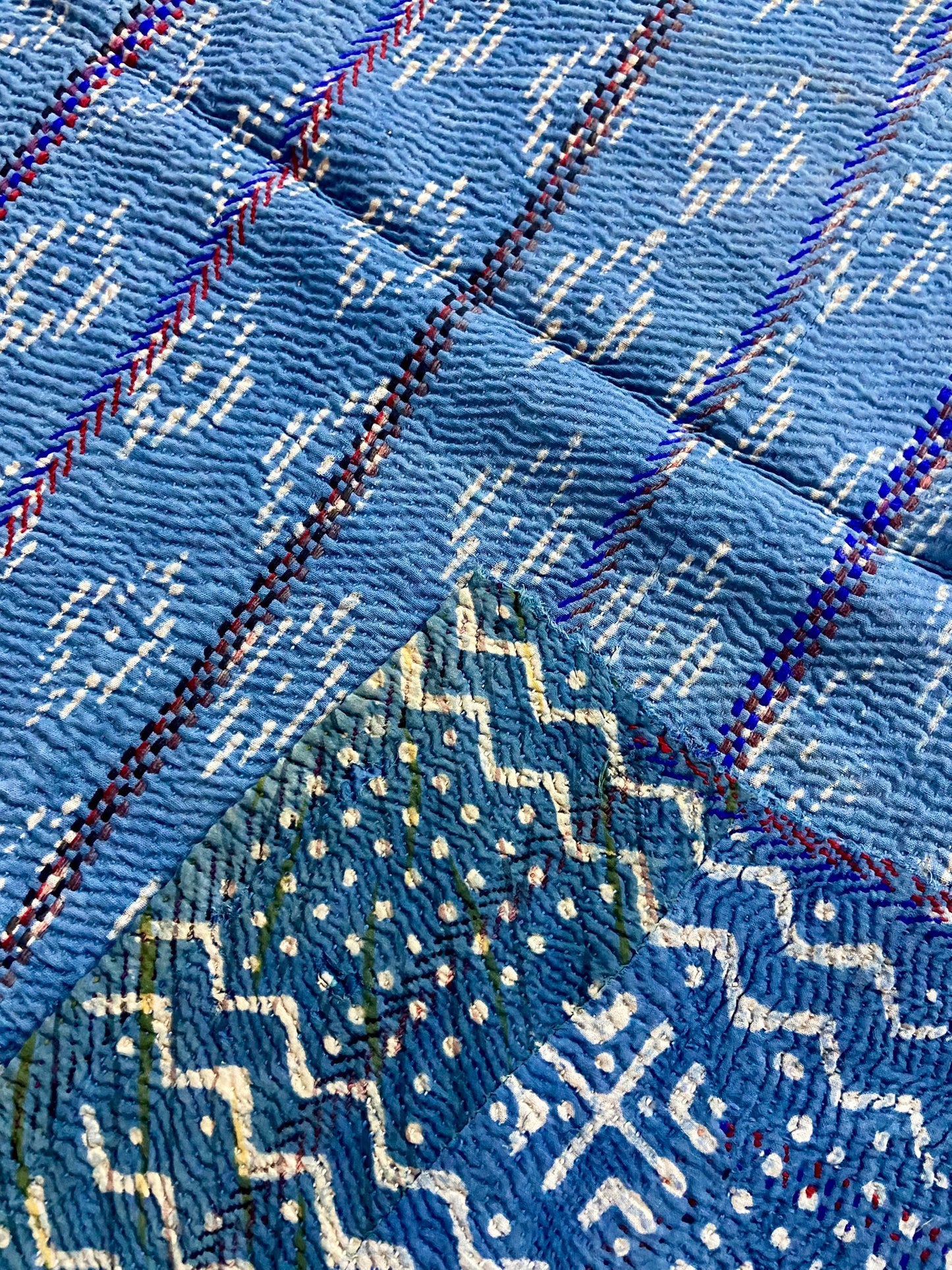 Hand Block Printed Indigo Vintage Kantha Quilt - Rarest Find