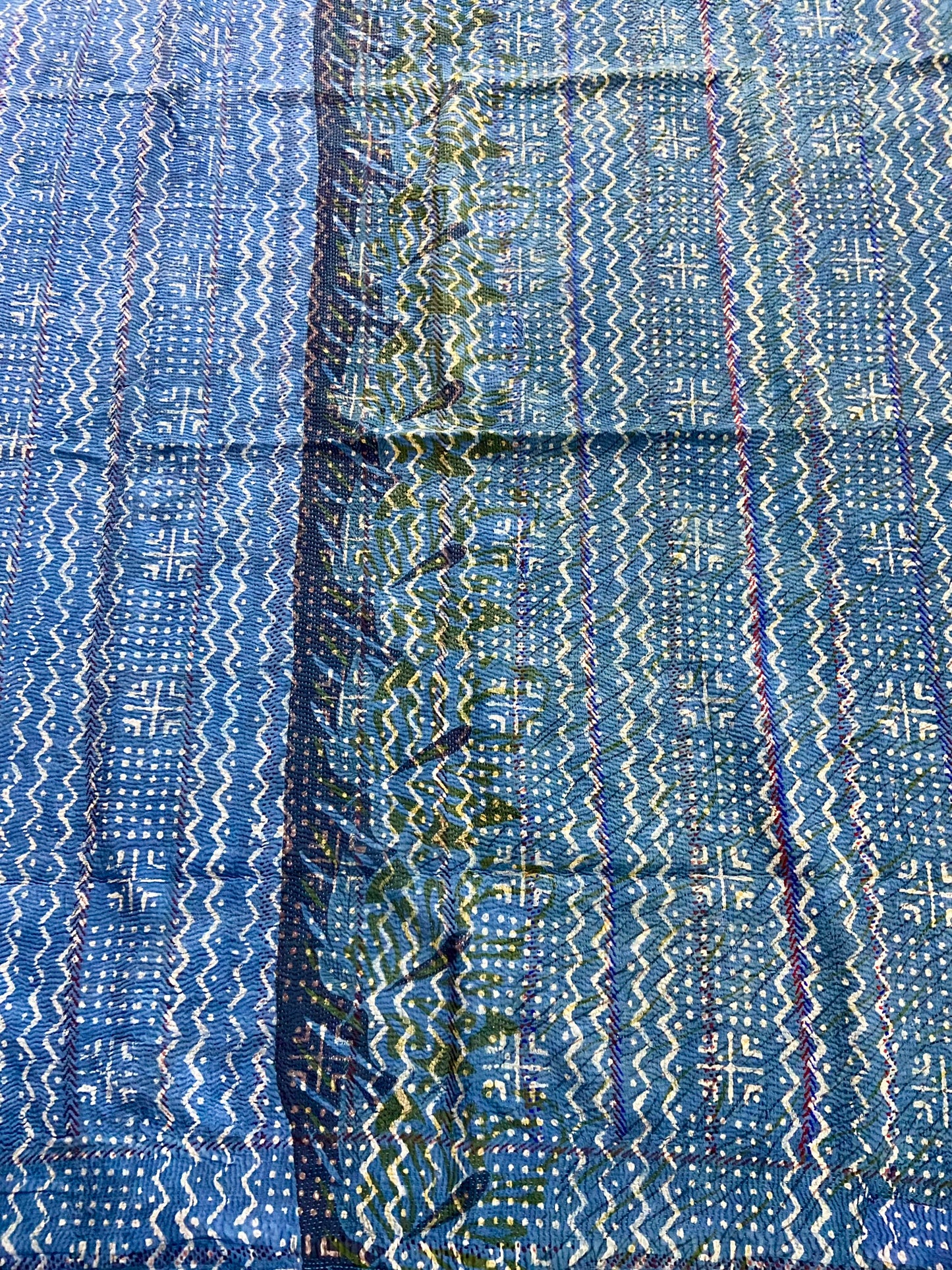 Hand Block Printed Indigo Vintage Kantha Quilt - Rarest Find