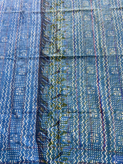 Hand Block Printed Indigo Vintage Kantha Quilt - Rarest Find