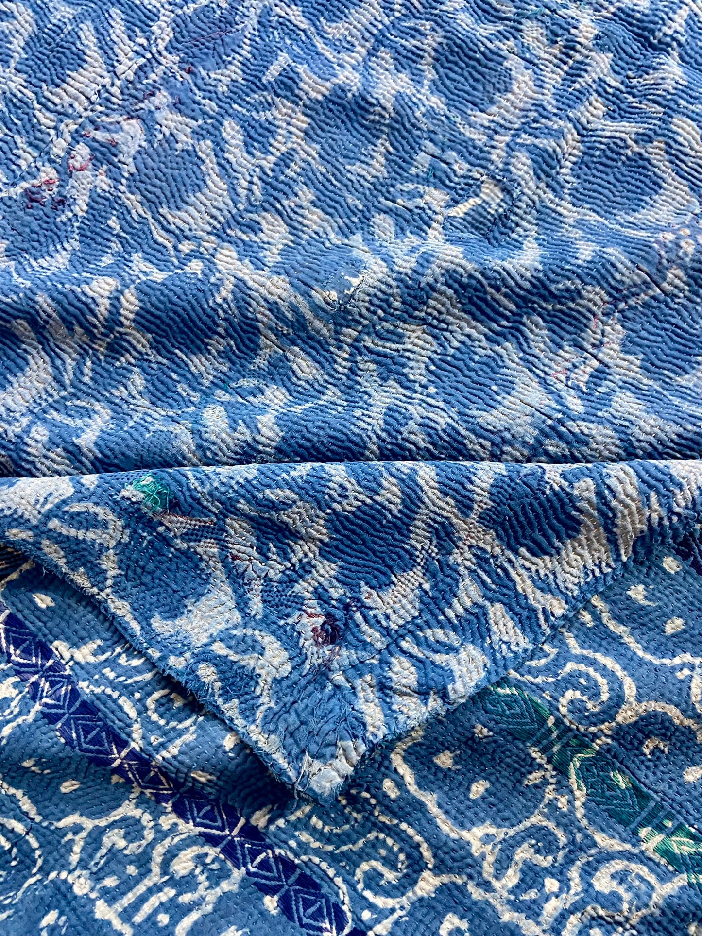 Hand Printed Indigo Kantha Quilt