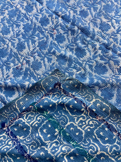 Hand Printed Indigo Kantha Quilt