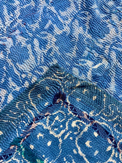 Hand Printed Indigo Kantha Quilt