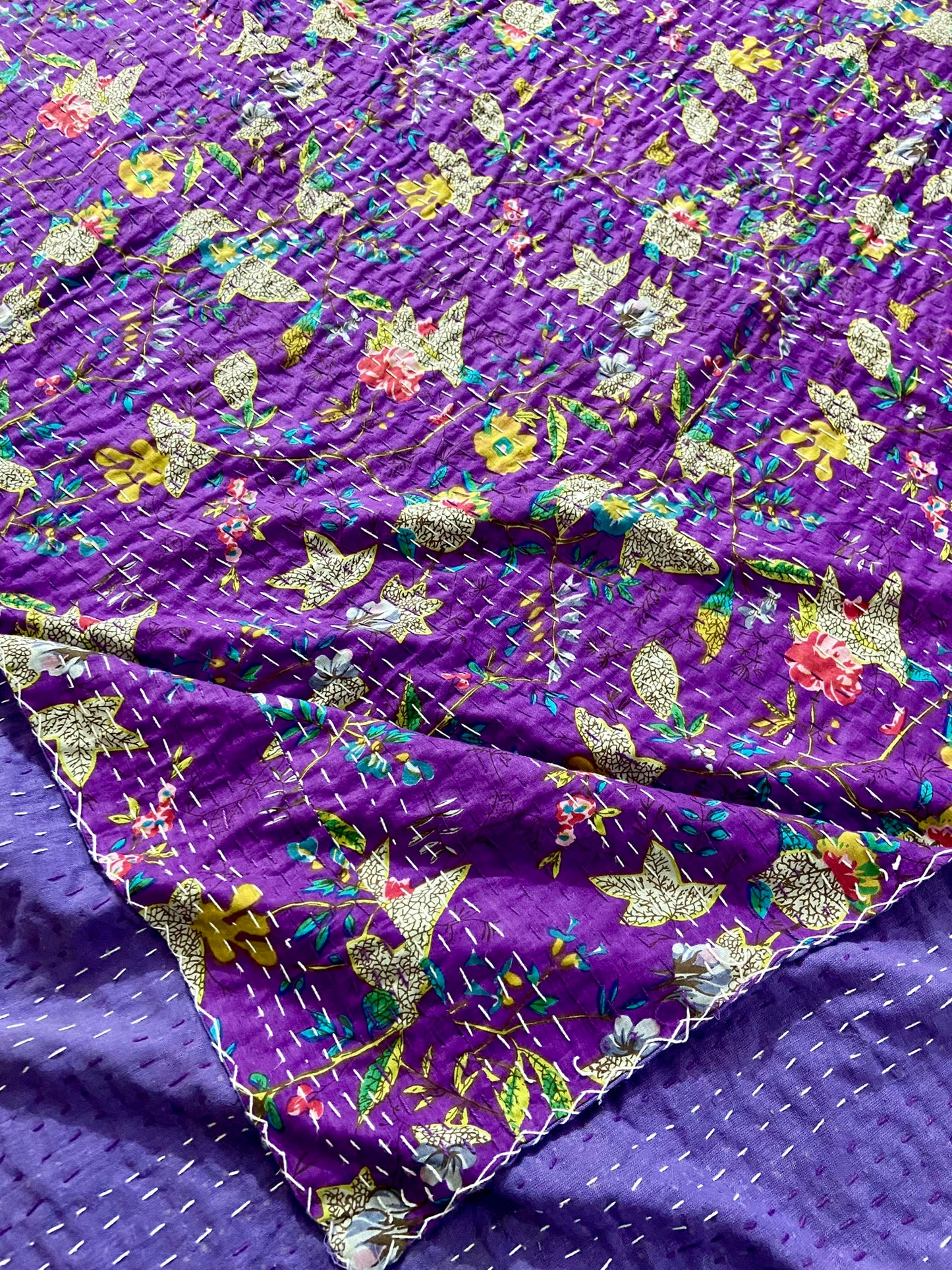 Purple Floral Kantha Quilt