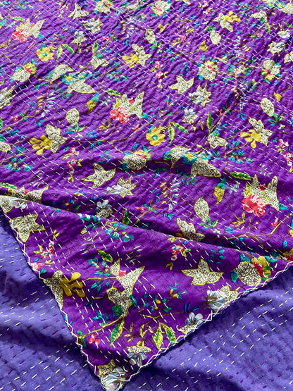 Purple Floral Kantha Quilt