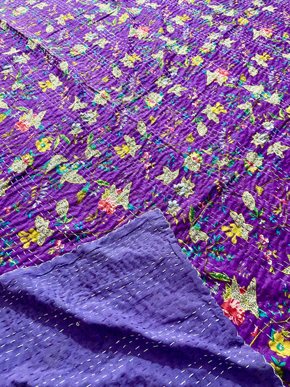 Purple Floral Kantha Quilt
