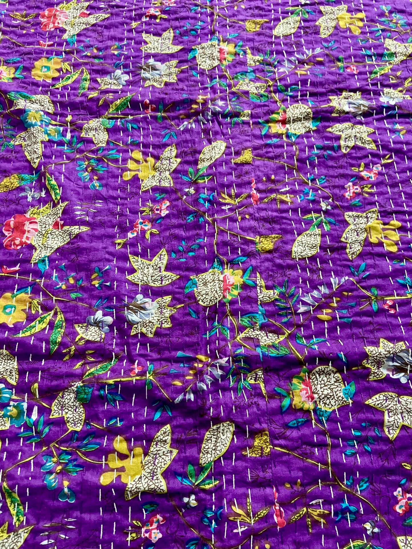 Purple Floral Kantha Quilt