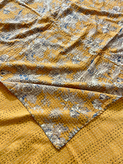 Mustard Yellow Queen Kantha Quilt