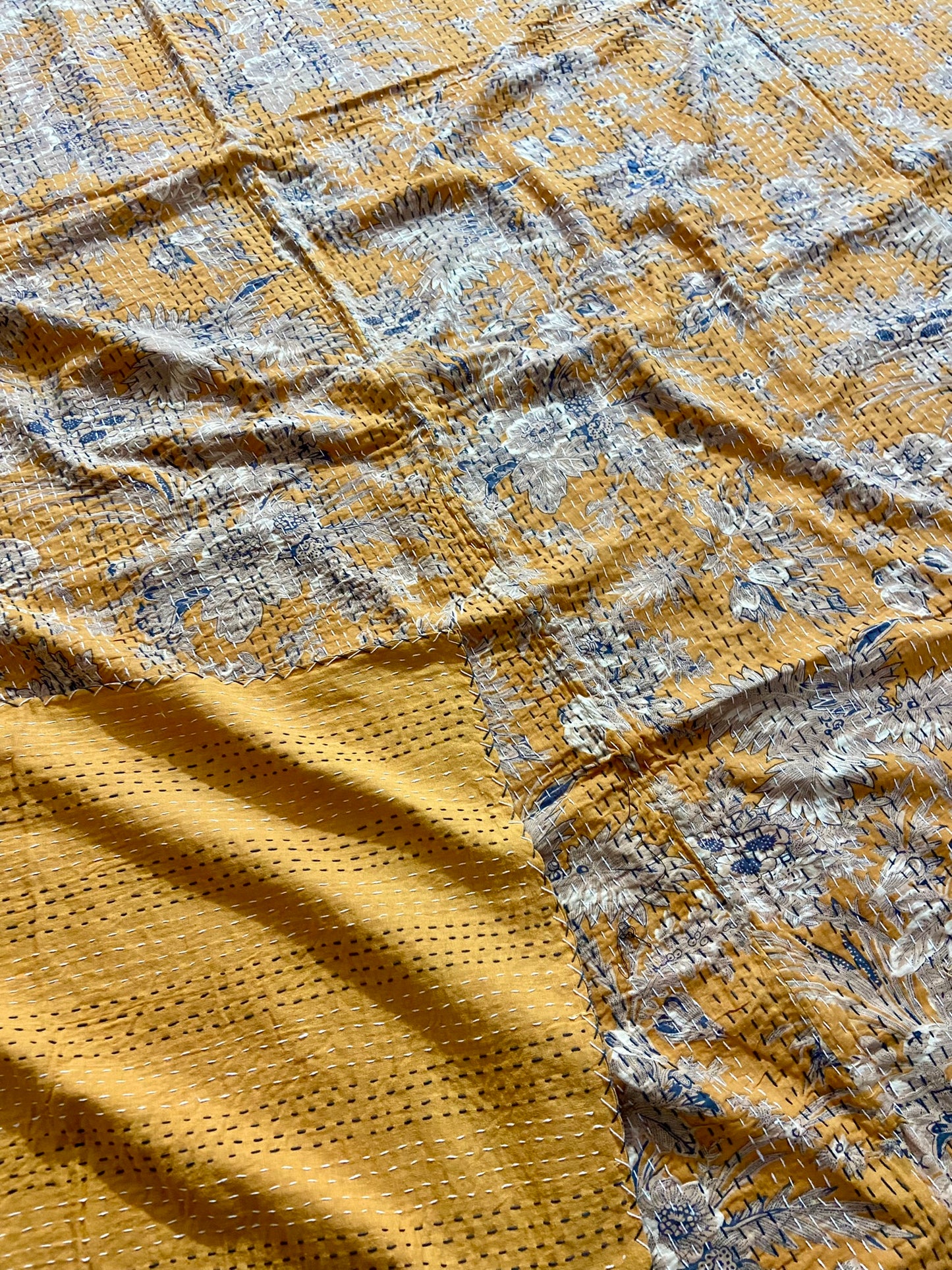 Mustard Yellow Queen Kantha Quilt