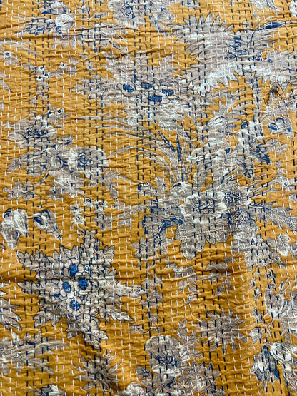 Mustard Yellow Queen Kantha Quilt