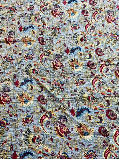 Gray Wildflower Kantha Quilt