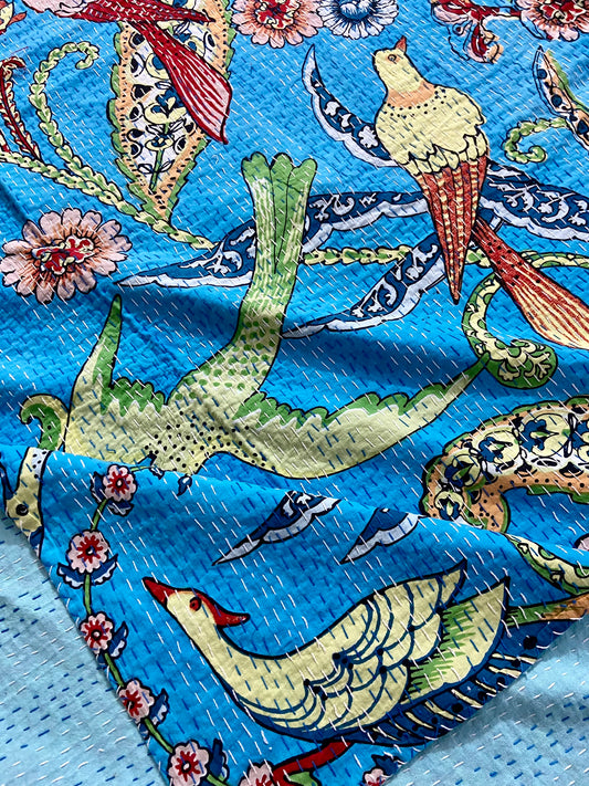 Kantha Quilt - Turquoise Peacock