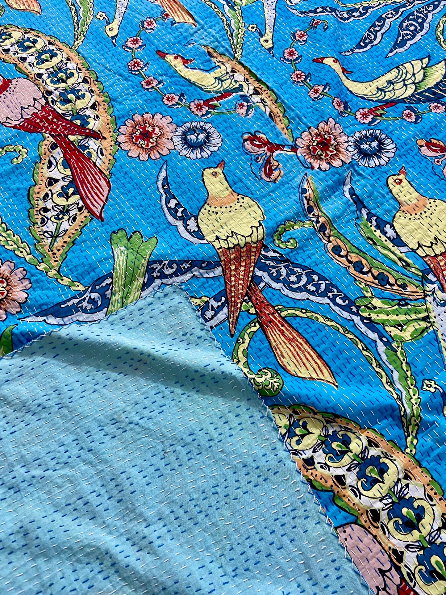 Kantha Quilt - Turquoise Peacock