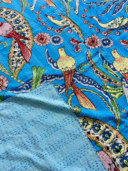 Kantha Quilt - Turquoise Peacock