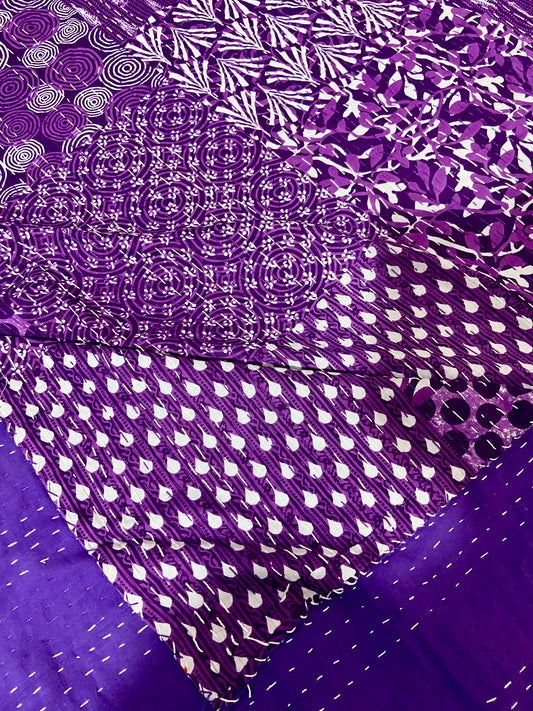 The Patchwork Field Purple Kantha Bedspread