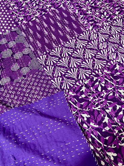 The Patchwork Field Purple Kantha Bedspread