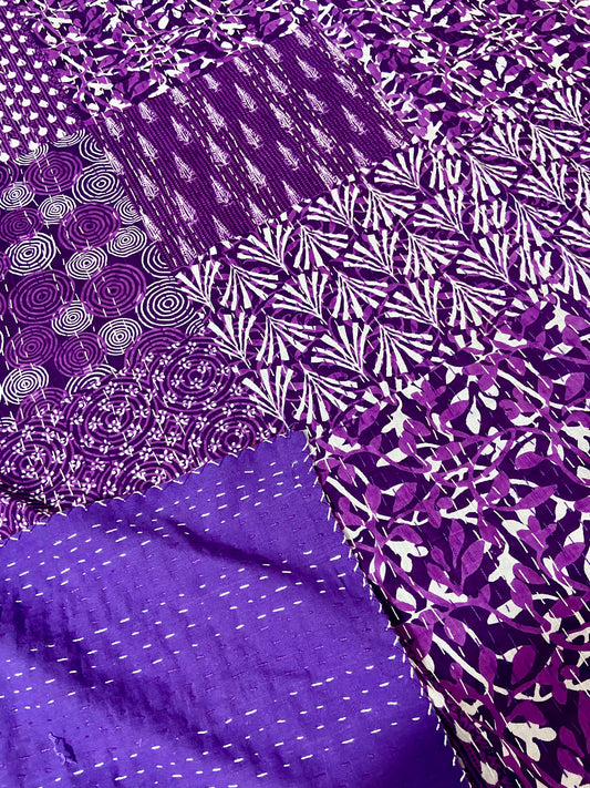The Patchwork Field Purple Kantha Bedspread