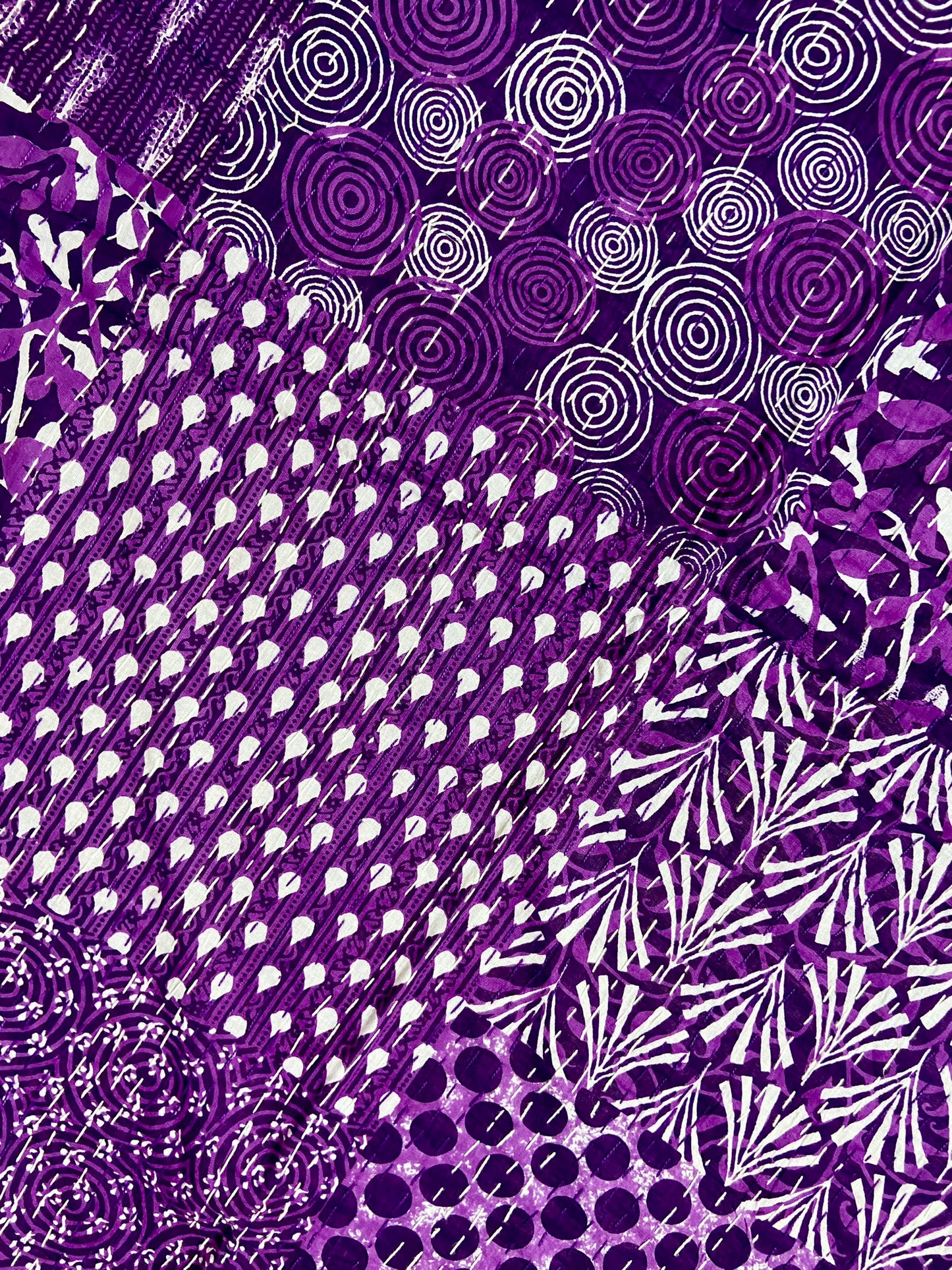 The Patchwork Field Purple Kantha Bedspread