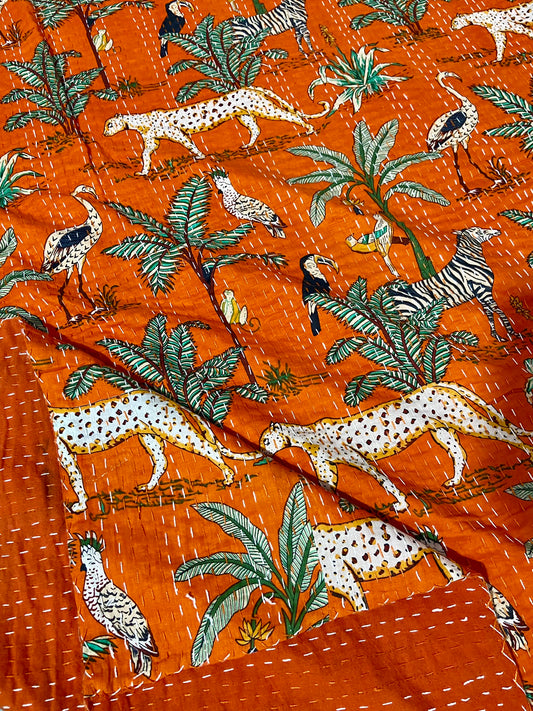 Cheetah Jungle Animal Kantha Quilt