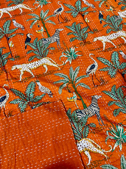 Cheetah Jungle Animal Kantha Quilt