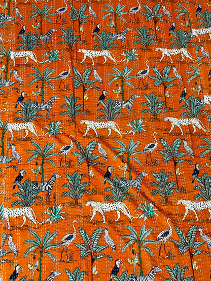 Cheetah Jungle Animal Kantha Quilt