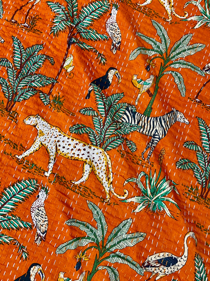 Cheetah Jungle Animal Kantha Quilt