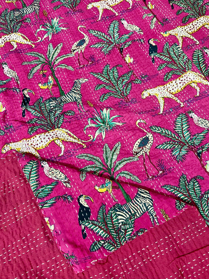 Cheetah Jungle Animal Kantha Quilt