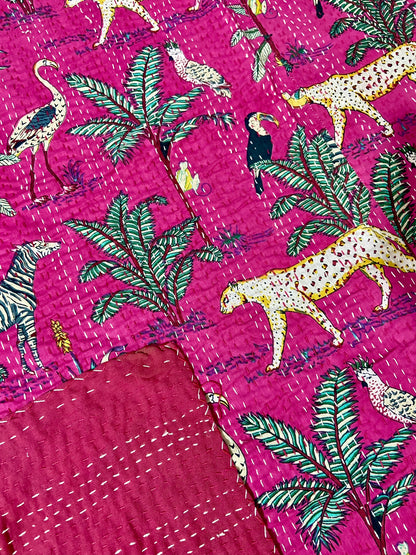 Cheetah Jungle Animal Kantha Quilt