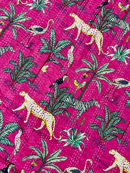 Cheetah Jungle Animal Kantha Quilt