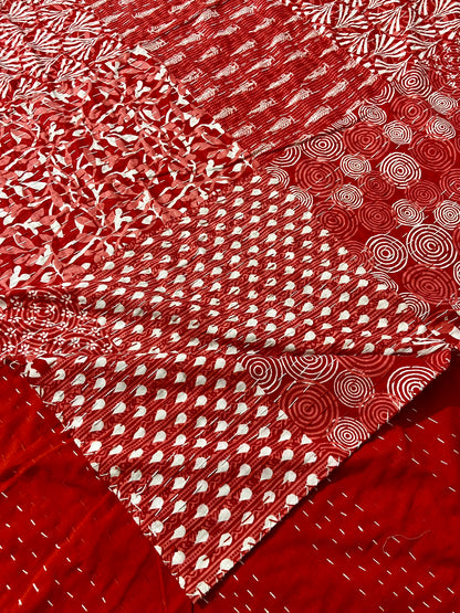Red Patchwork Kantha Throw