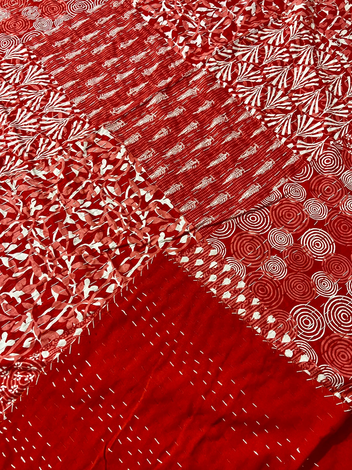 Red Patchwork Kantha Throw