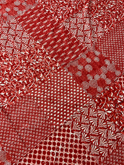 Red Patchwork Kantha Throw