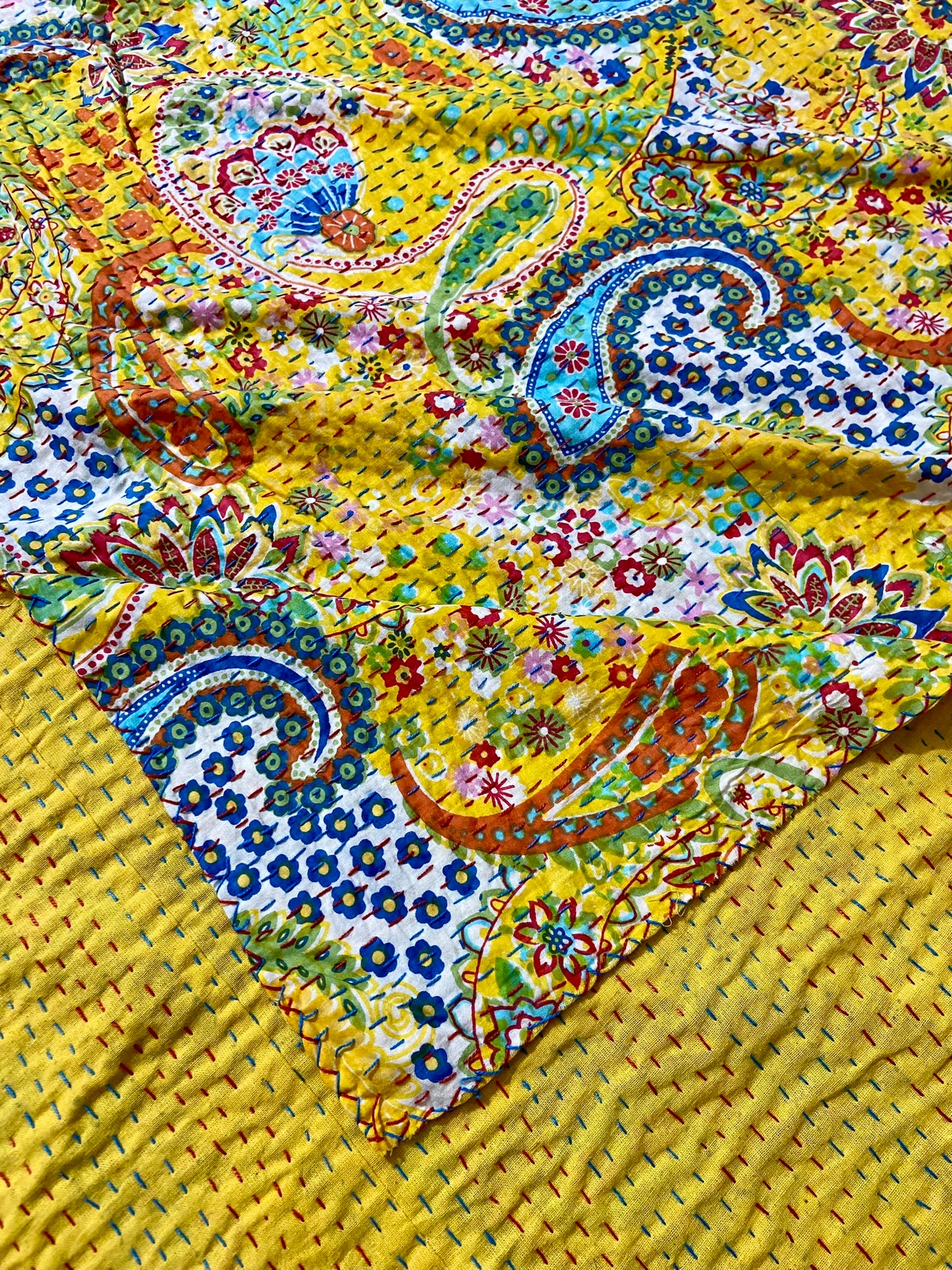 Paisley Kantha Quilt - Yellow