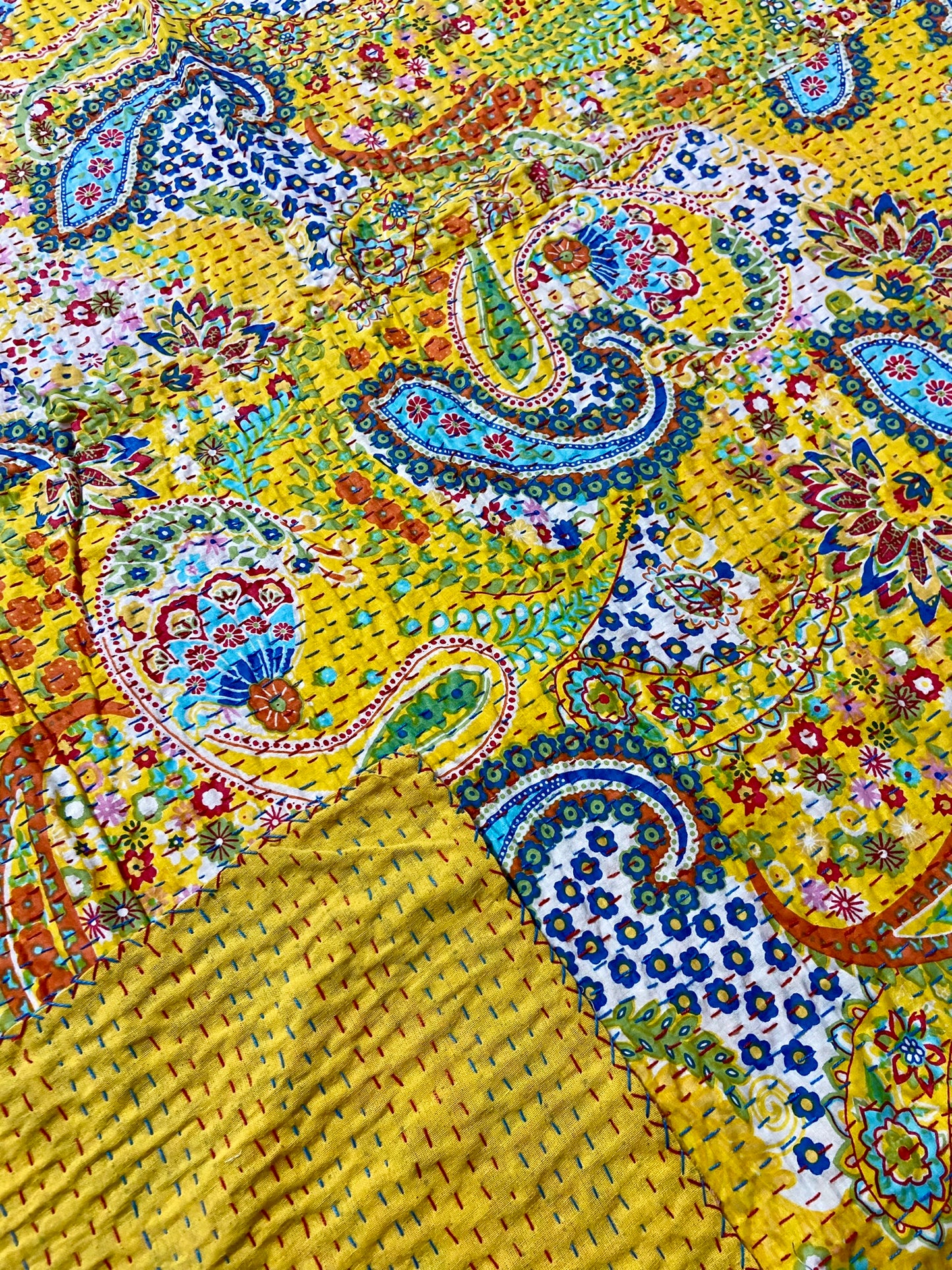 Paisley Kantha Quilt - Yellow