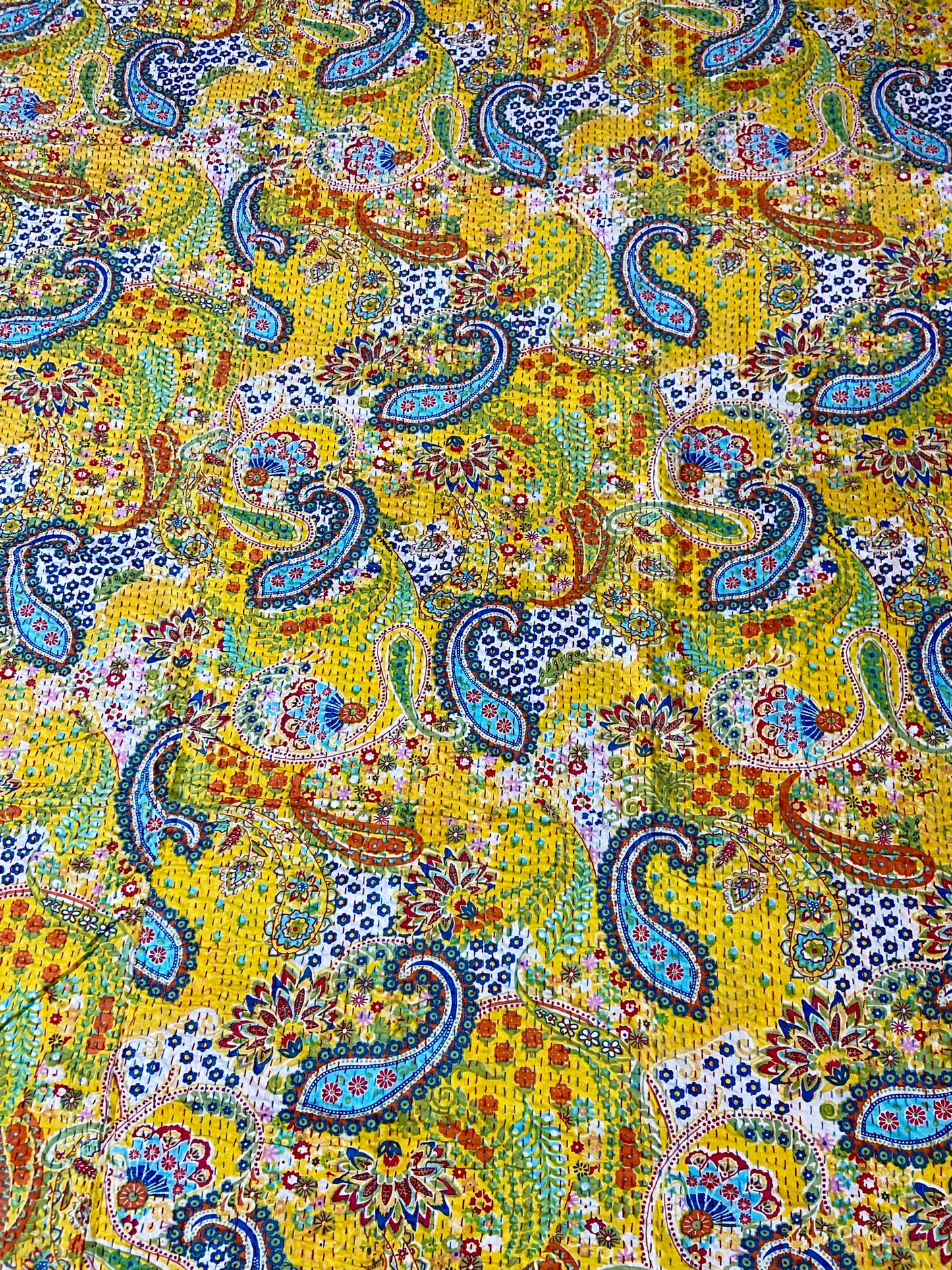 Paisley Kantha Quilt - Yellow