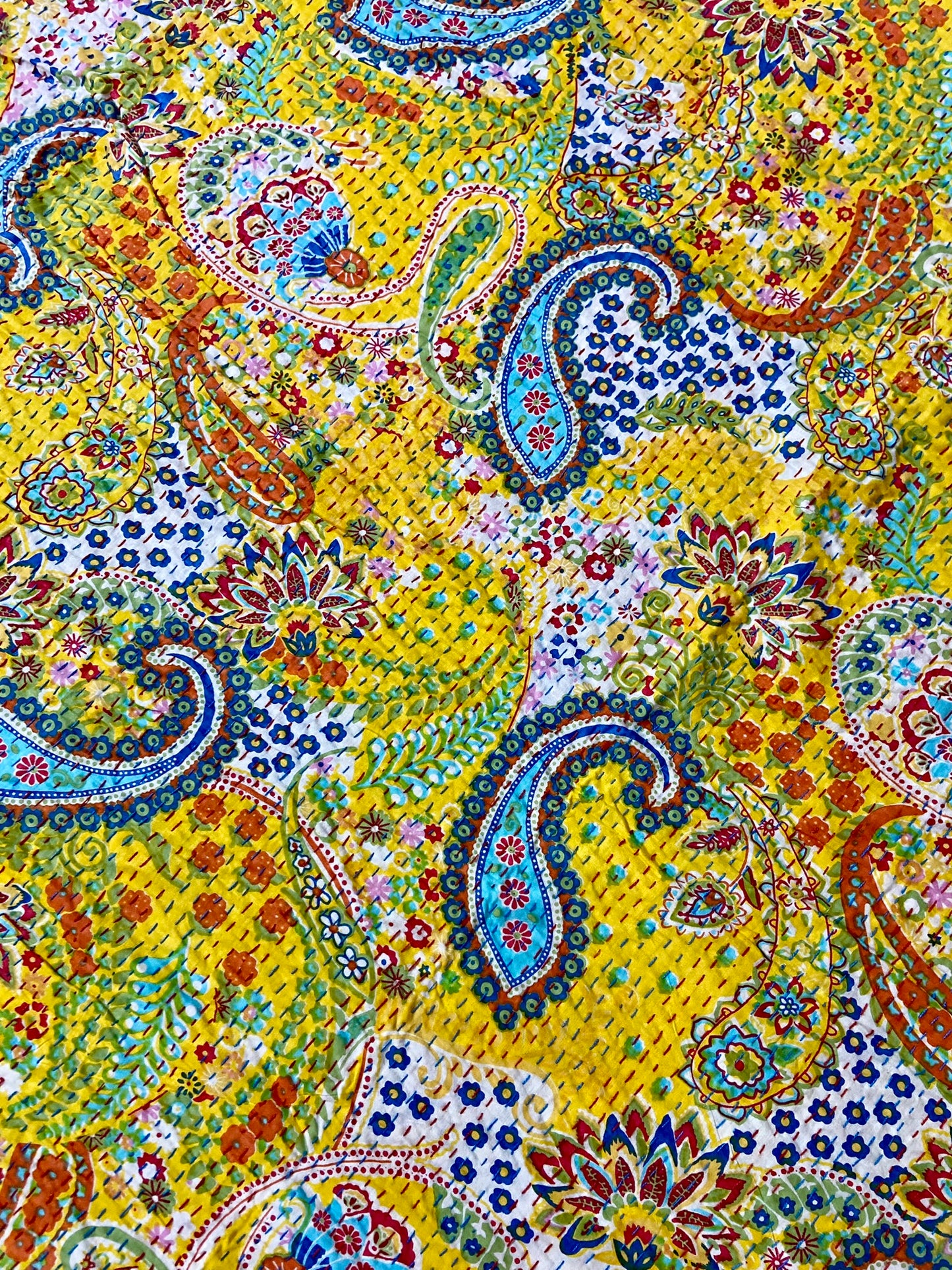 Paisley Kantha Quilt - Yellow