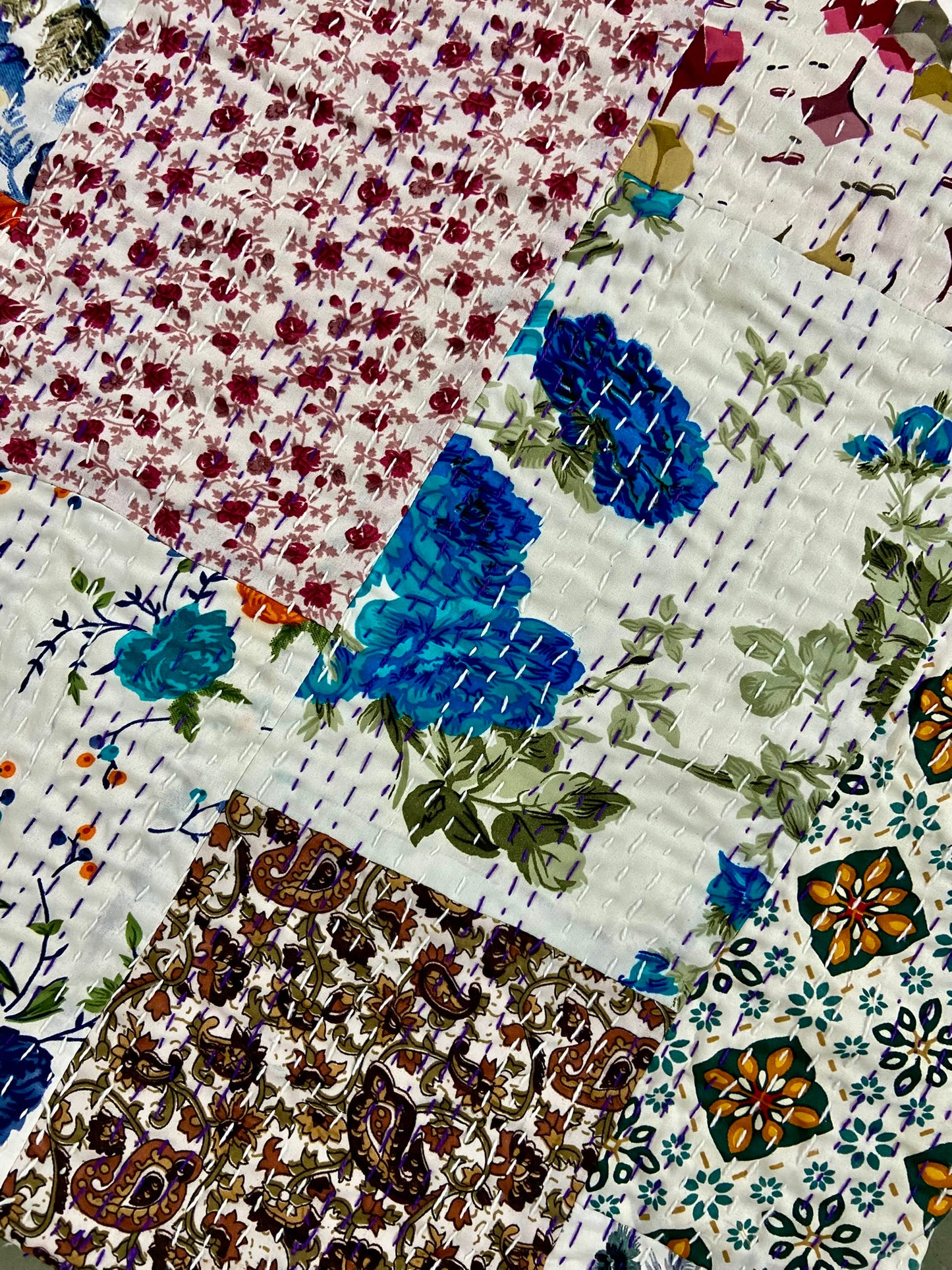 Handmade Vintage Patchwork Silk Kantha Bedspread