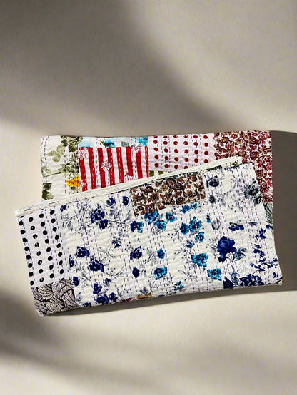 Handmade Vintage Patchwork Silk Kantha Bedspread