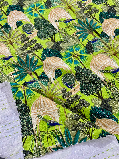 Antique Indian Printed Cotton Kantha Quilt