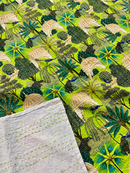 Antique Indian Printed Cotton Kantha Quilt