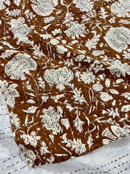 Coffee Brown Boho Indian Queen Kantha Quilt