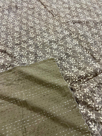 Hand Block Printed Minimalist Cotton Queen Kantha Quilt