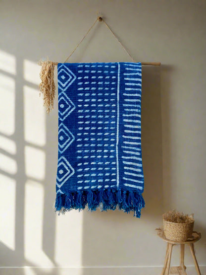 Hand-Block Printed Cotton Throw - Indigo