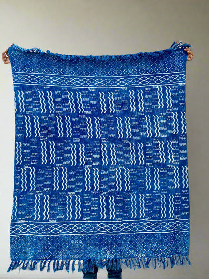 Geometric Cotton Mud Cloth Printed Indigo Sofa Throw Blanket